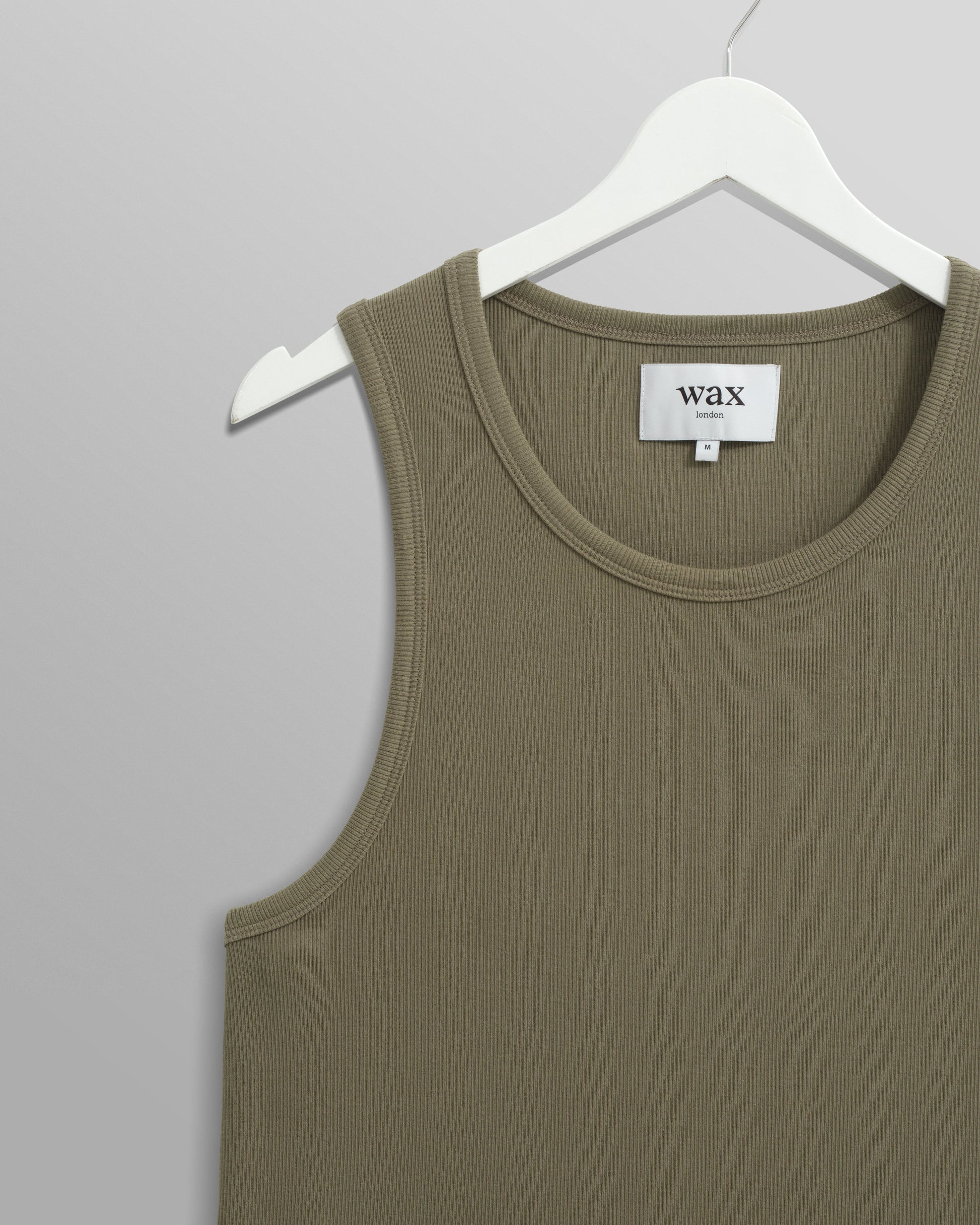 wax london men's Montague - Khaki Ribbed Organic Cotton Vest