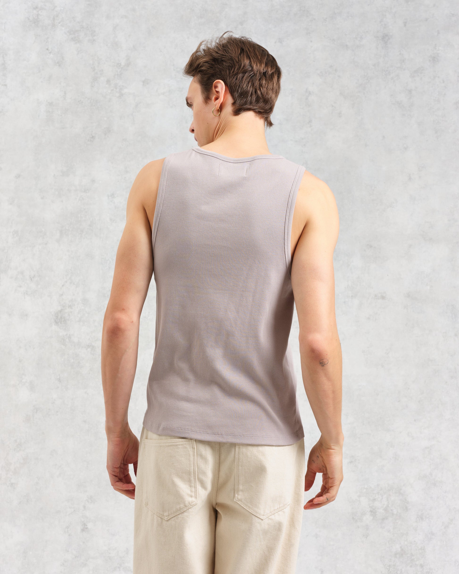 wax london men's Montague - Taupe Grey Ribbed Organic Cotton Vest