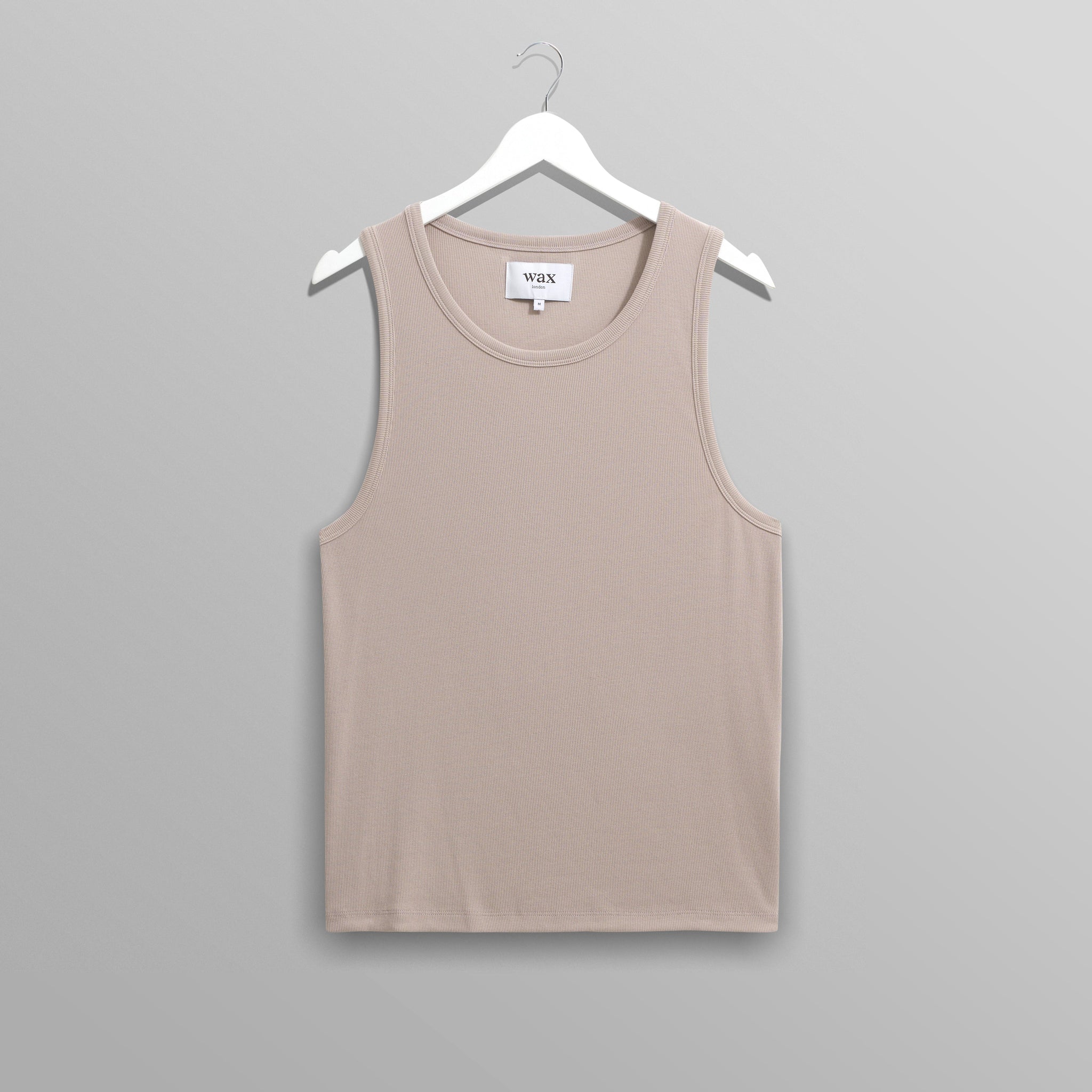 wax london men's Montague - Taupe Grey Ribbed Organic Cotton Vest