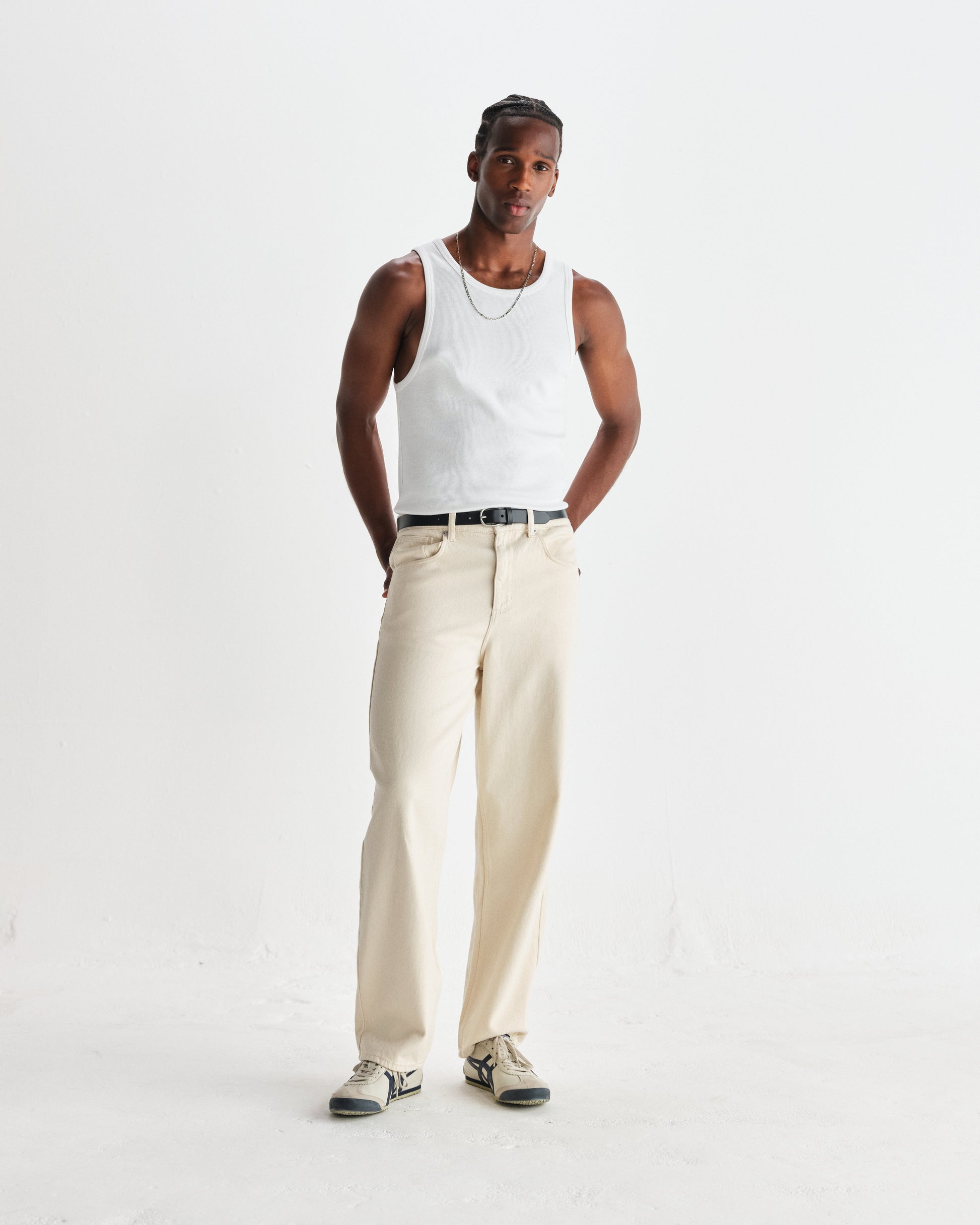 wax london men's Montague - White Ribbed Organic Cotton Vest