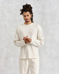 wax london men's Moore - Ecru Organic Waffle Textured Cotton T-Shirt