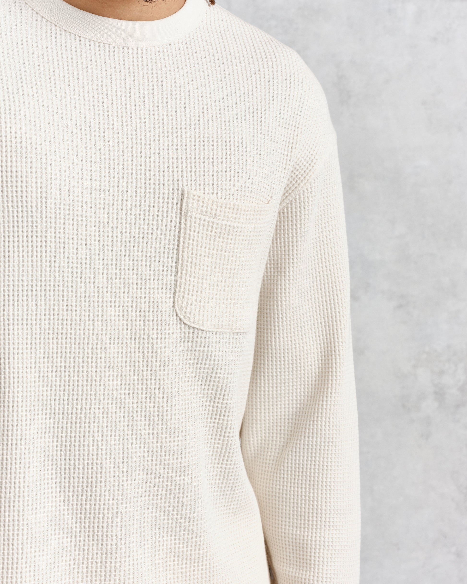 wax london men's Moore - Ecru Organic Waffle Textured Cotton T-Shirt
