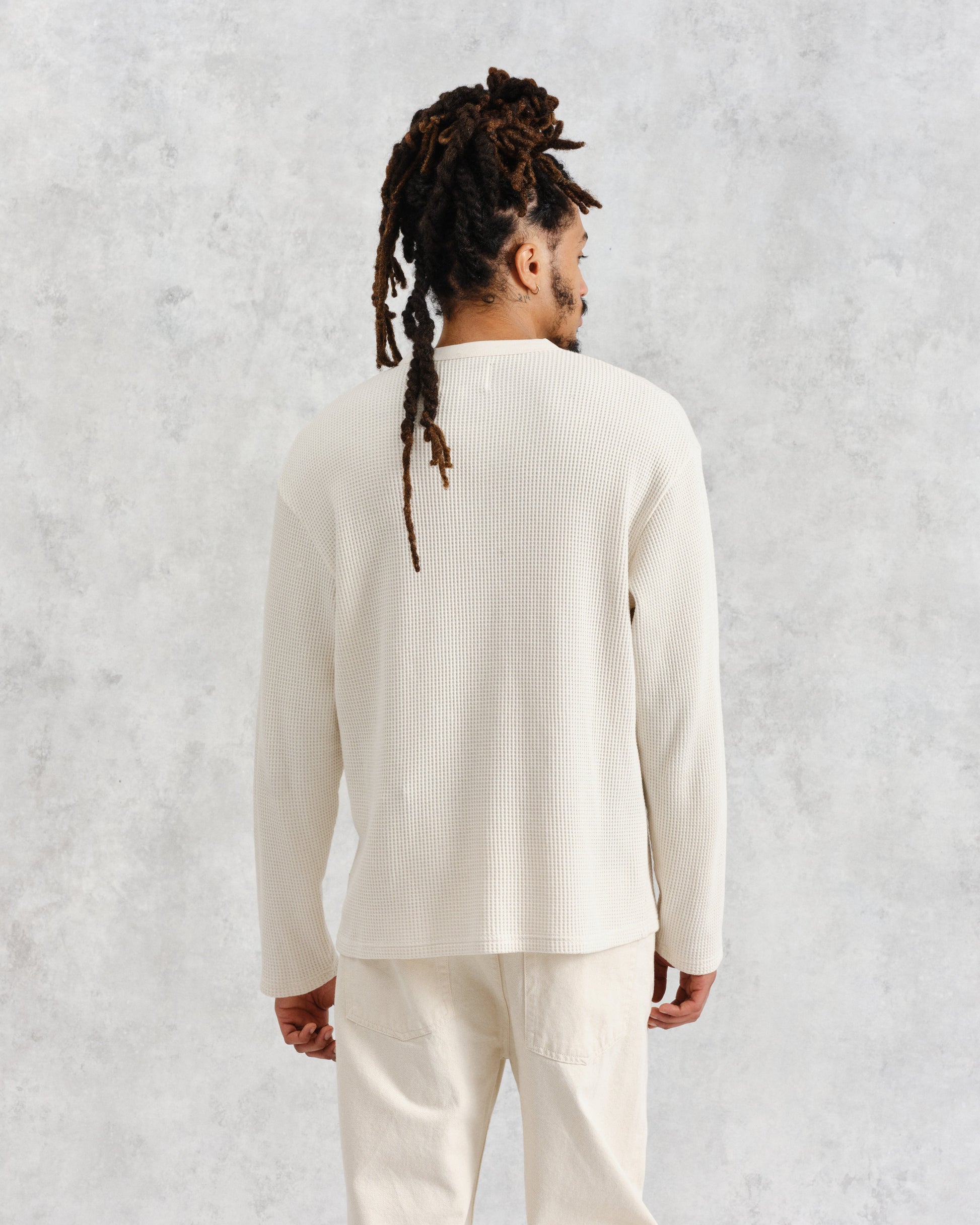 wax london men's Moore - Ecru Organic Waffle Textured Cotton T-Shirt