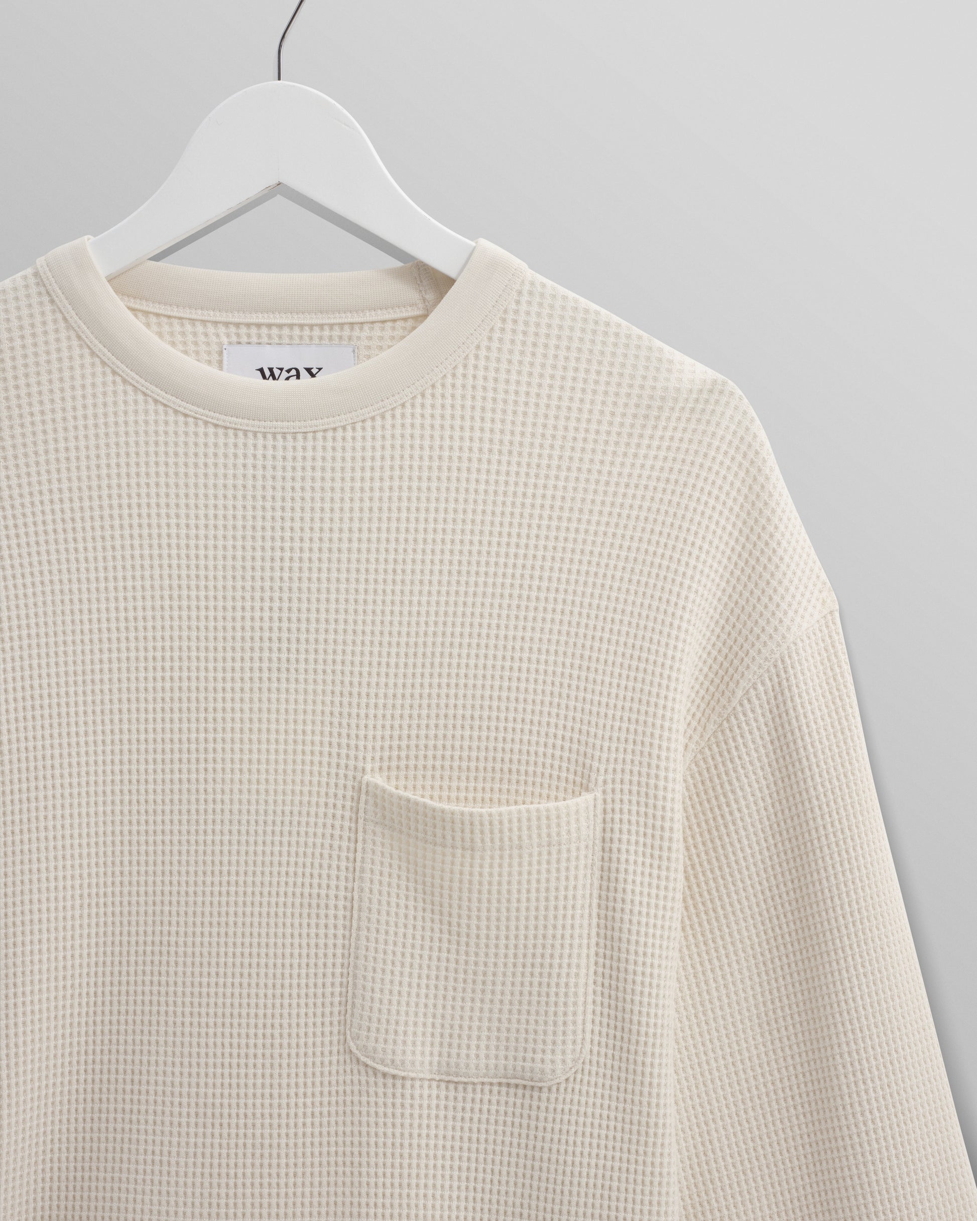 wax london men's Moore - Ecru Organic Waffle Textured Cotton T-Shirt