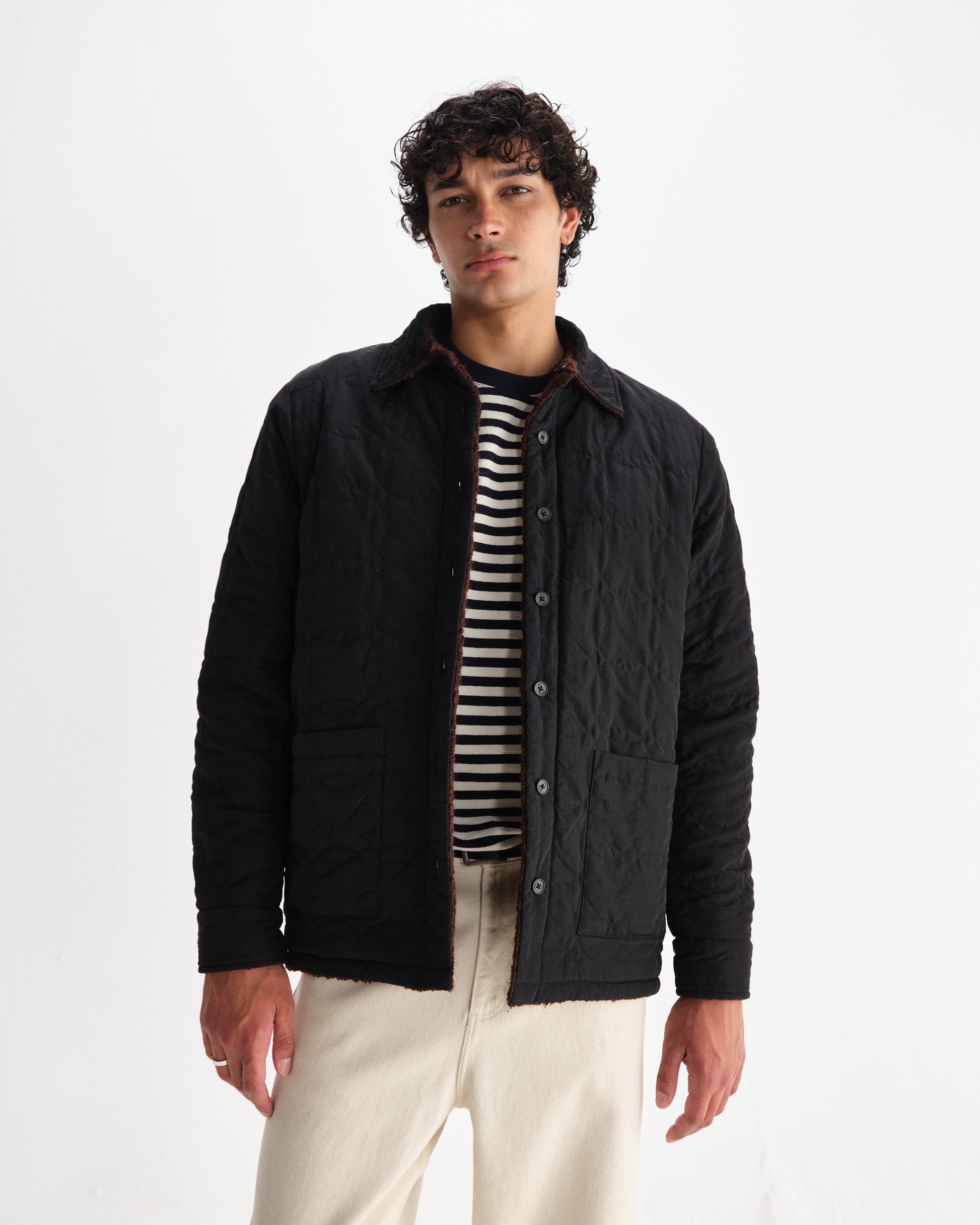 wax london men's Mount - Brown Reversible Bobble Wool Overshirt