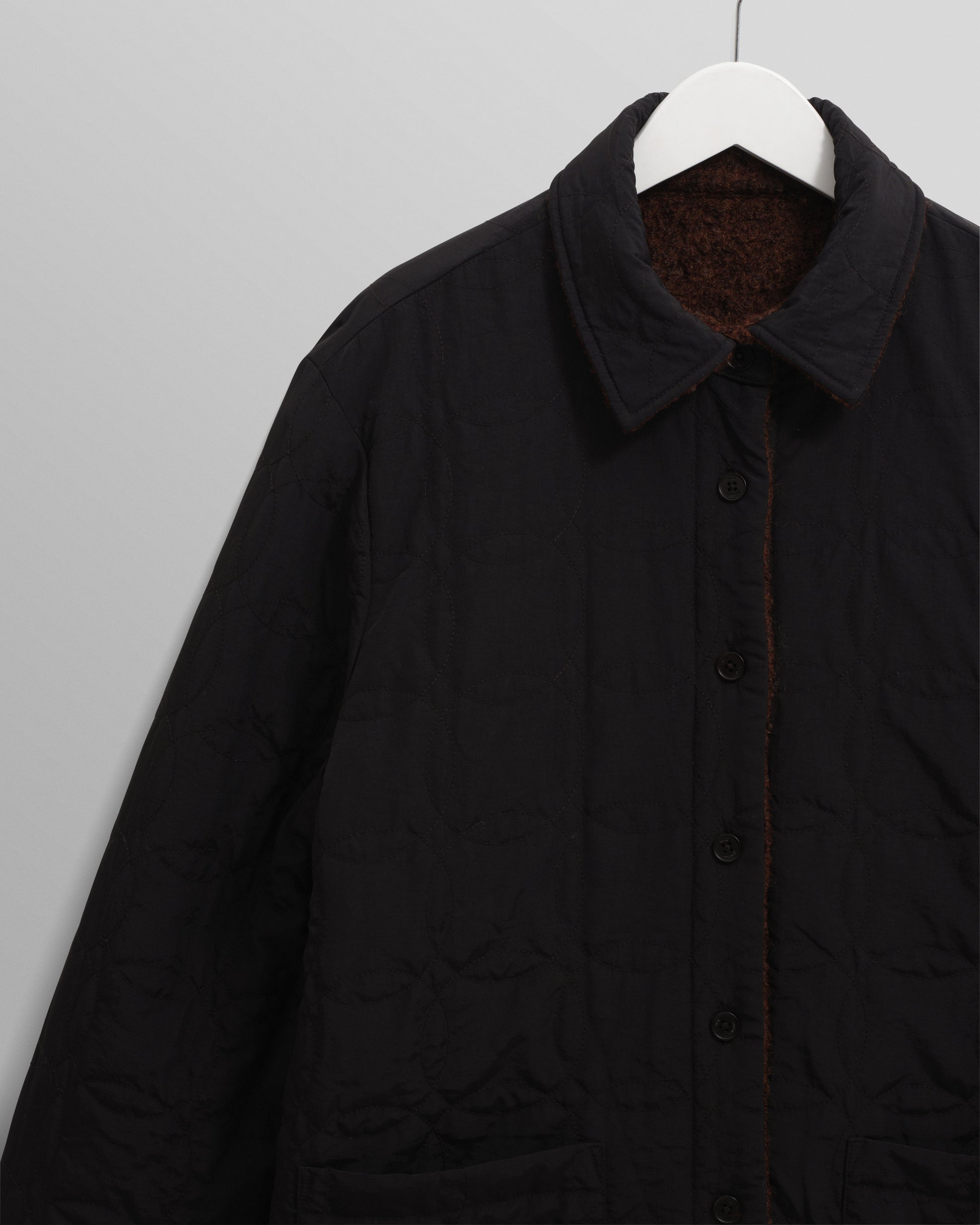 wax london men's Mount - Brown Reversible Bobble Wool Overshirt