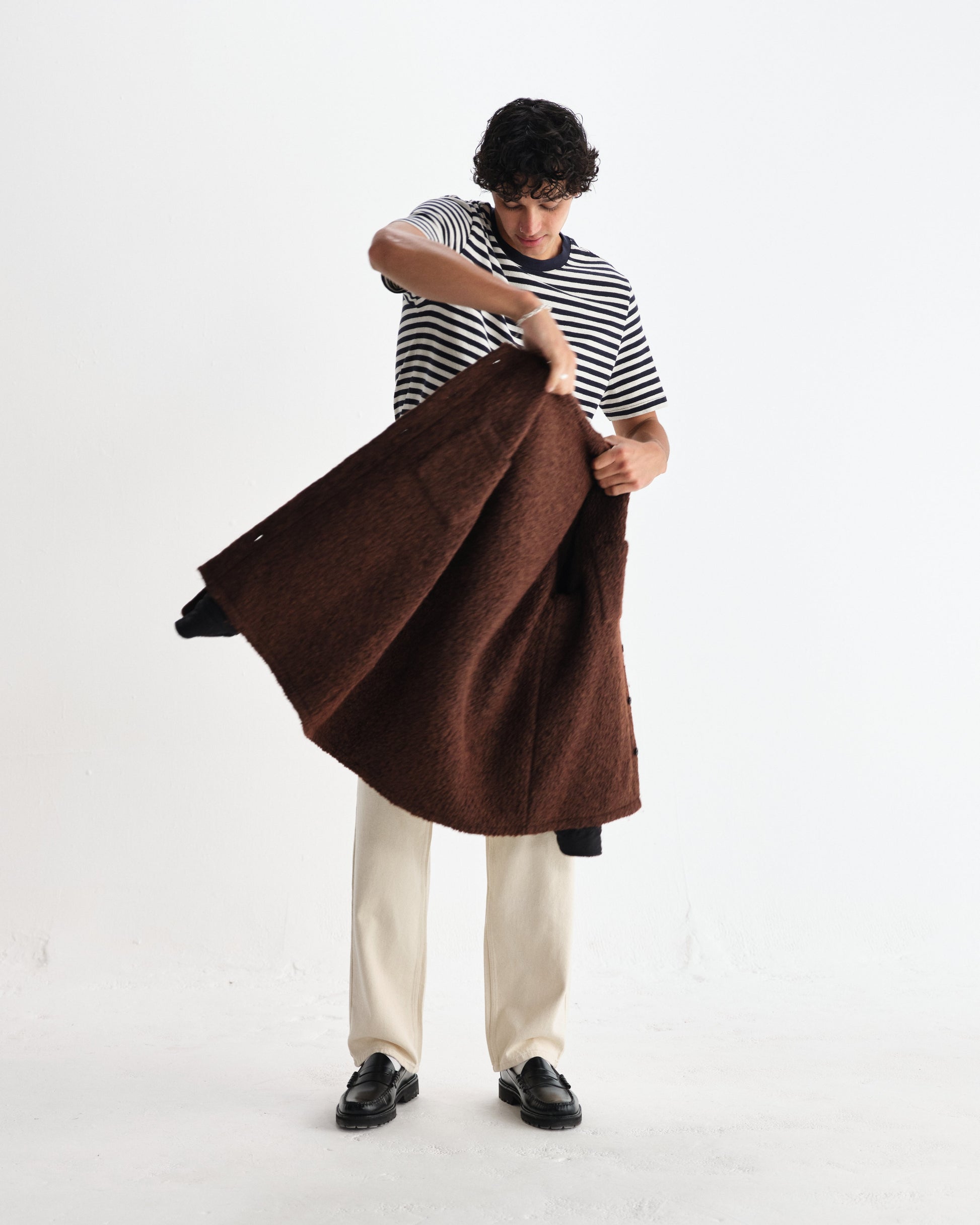 wax london men's Mount - Brown Reversible Bobble Wool Overshirt
