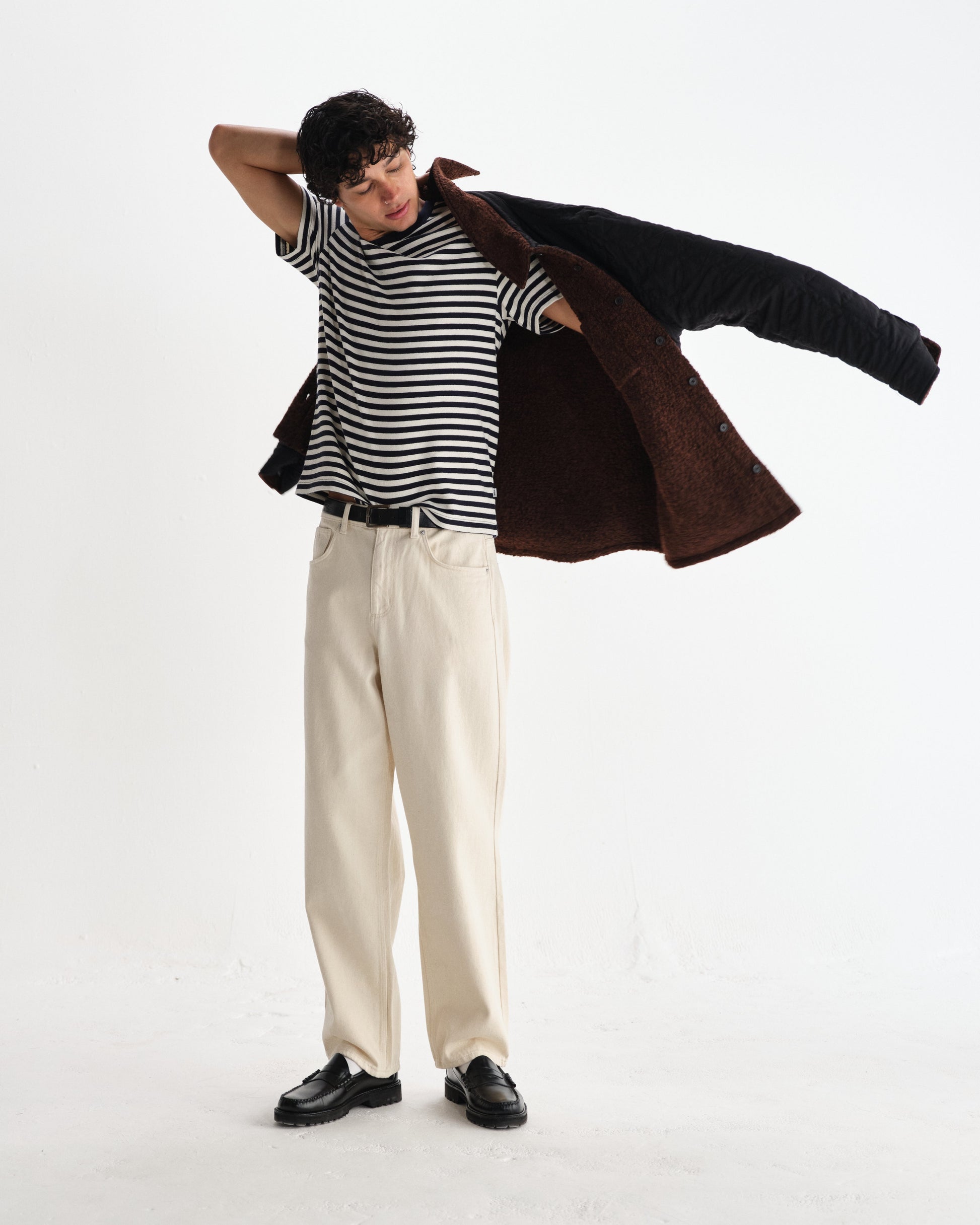 wax london men's Mount - Brown Reversible Bobble Wool Overshirt