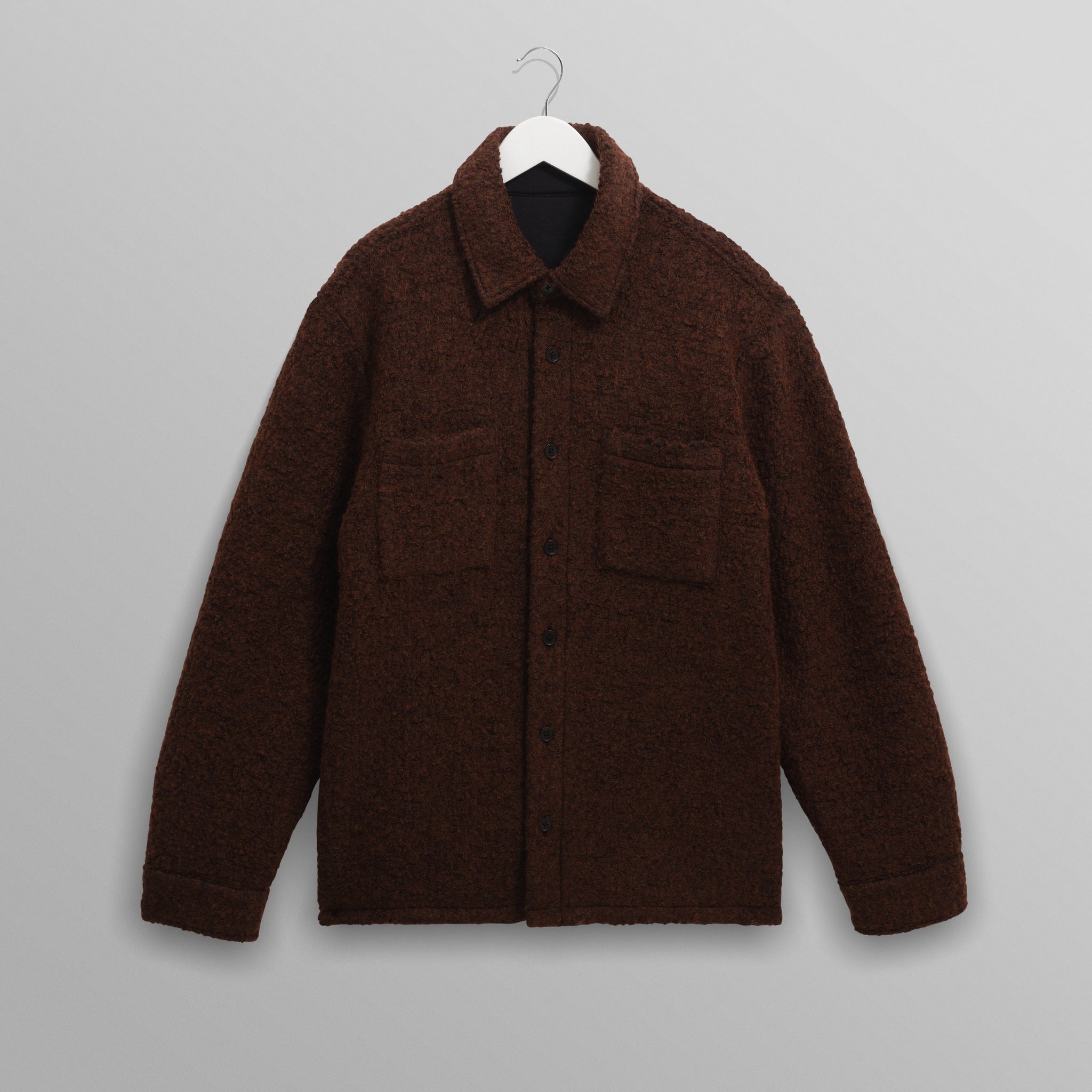 wax london men's Mount - Brown Reversible Bobble Wool Overshirt