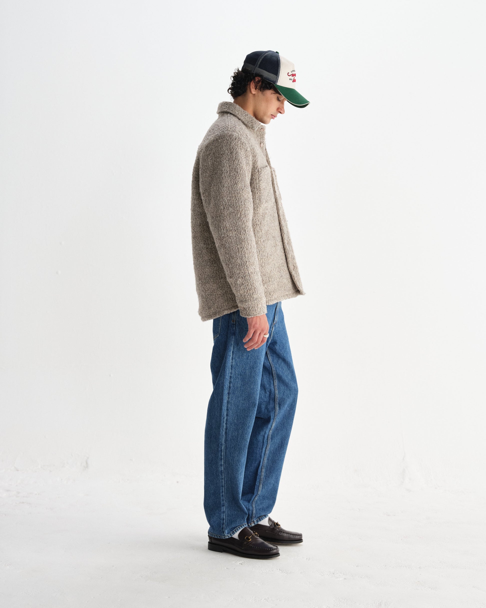 wax london men's Mount - Natural Reversible Boucle Wool Overshirt