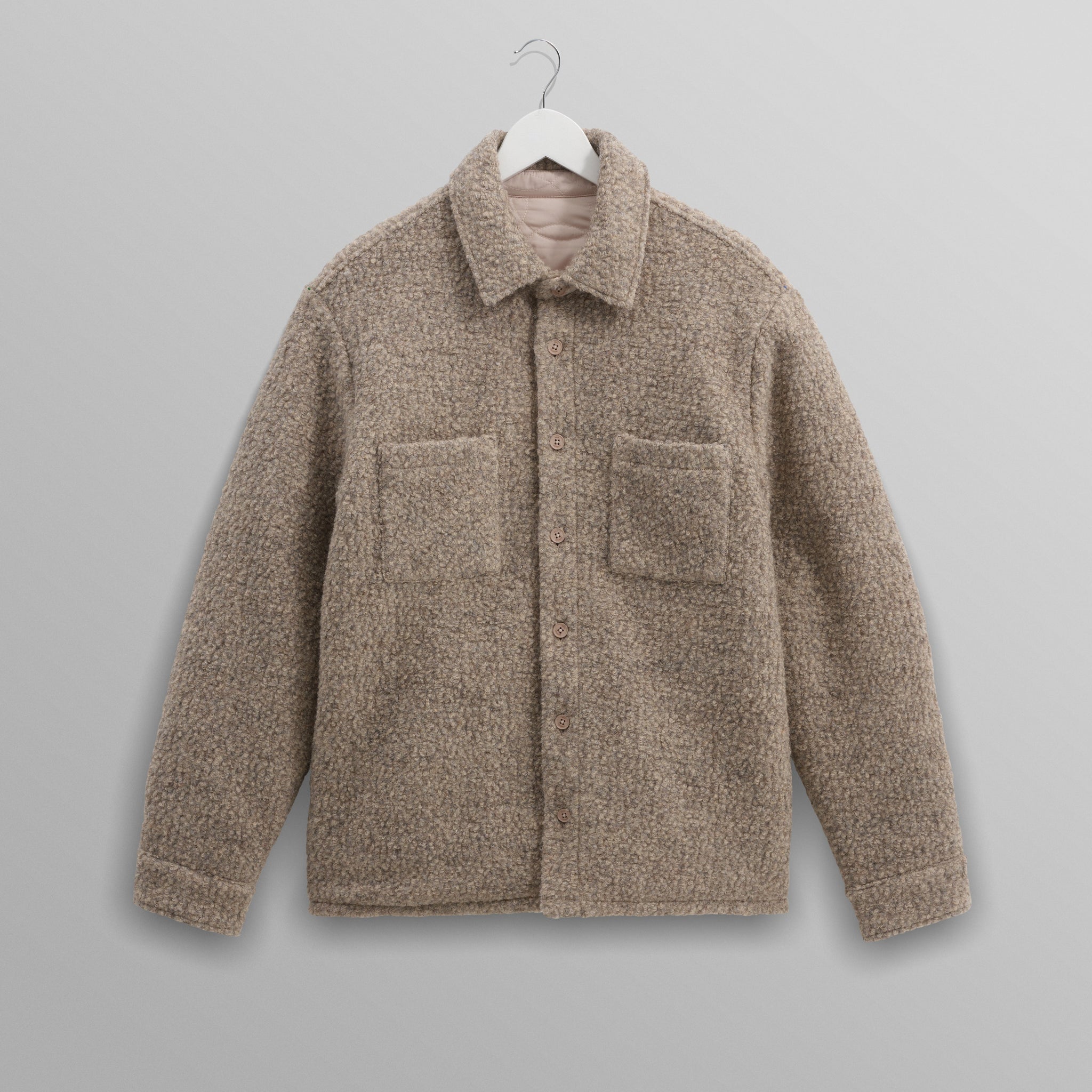 wax london men's Mount - Natural Reversible Boucle Wool Overshirt