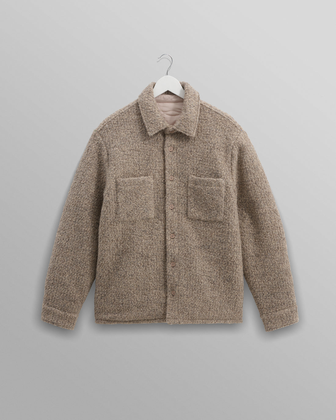 wax london men's Mount - Natural Reversible Boucle Wool Overshirt