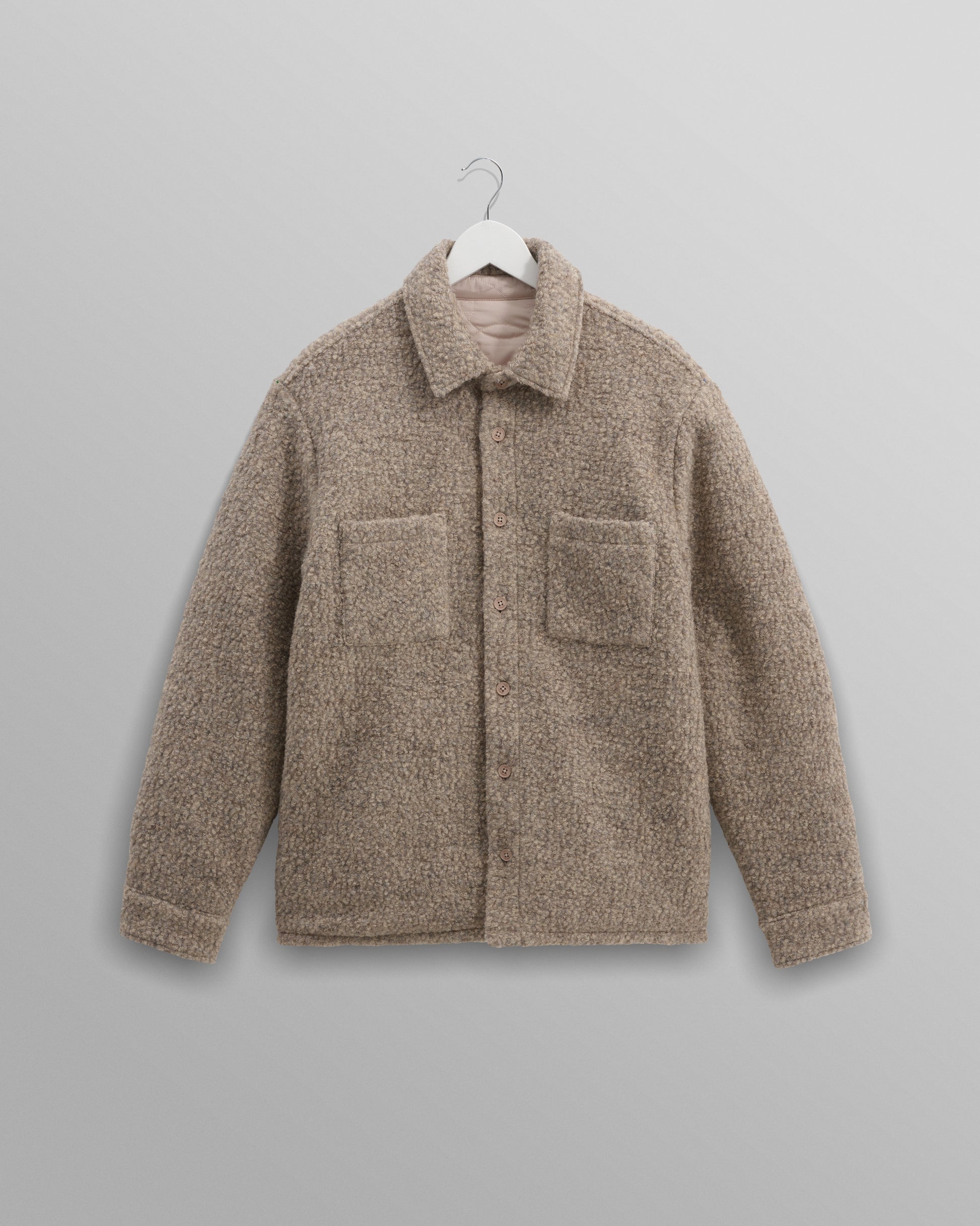 wax london men's Mount - Natural Reversible Boucle Wool Overshirt