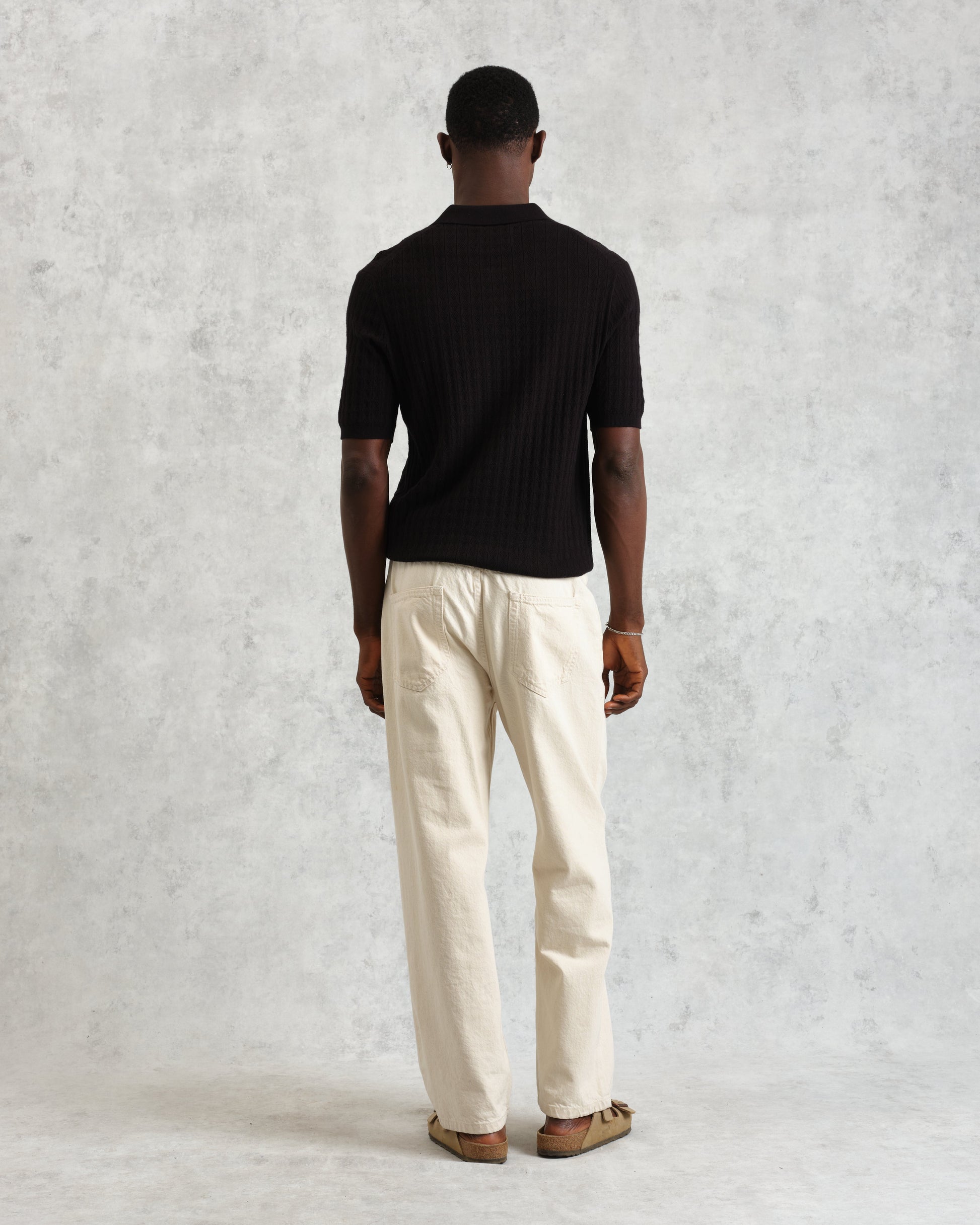 wax london men's Naples - Black Diamond Stripe Knitted Polo