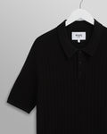wax london men's Naples - Black Diamond Stripe Knitted Polo