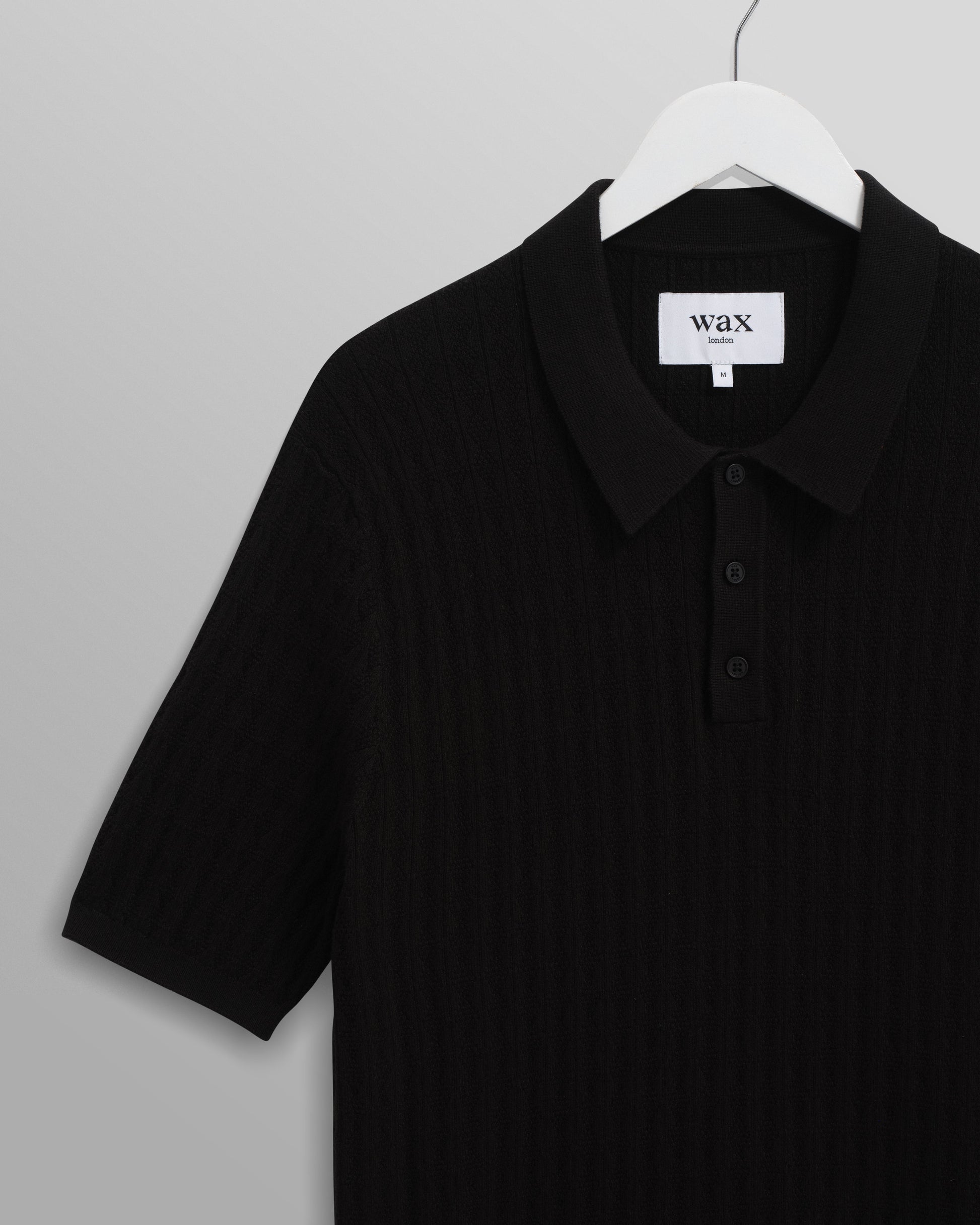 wax london men's Naples - Black Diamond Stripe Knitted Polo