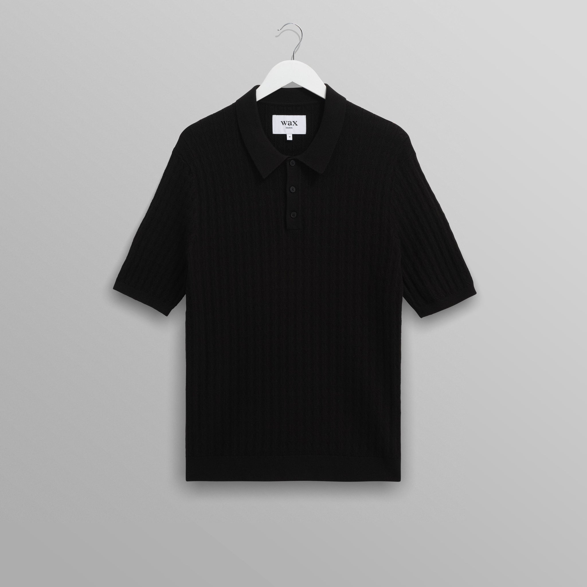 wax london men's Naples - Black Diamond Stripe Knitted Polo