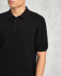 wax london men's Naples - Black Textured Knitted Polo Shirt