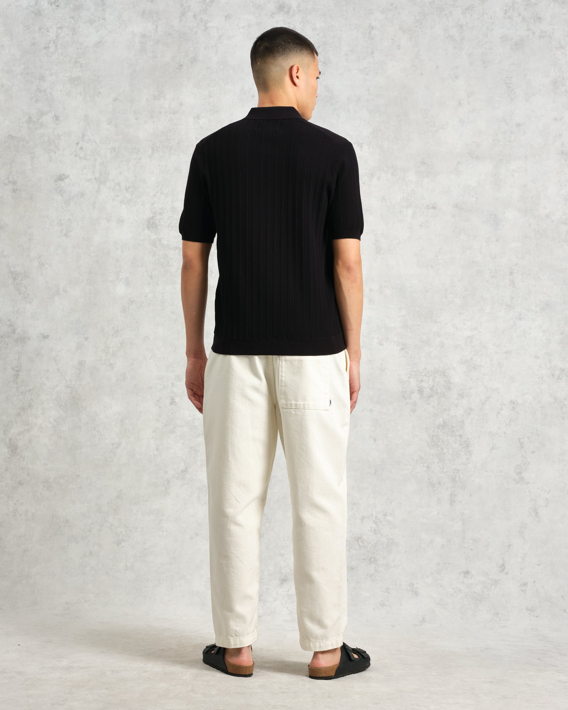 wax london men's Naples - Black Textured Knitted Polo Shirt