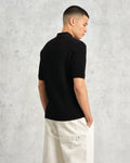 wax london men's Naples - Black Textured Knitted Polo Shirt