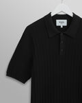 wax london men's Naples - Black Textured Knitted Polo Shirt