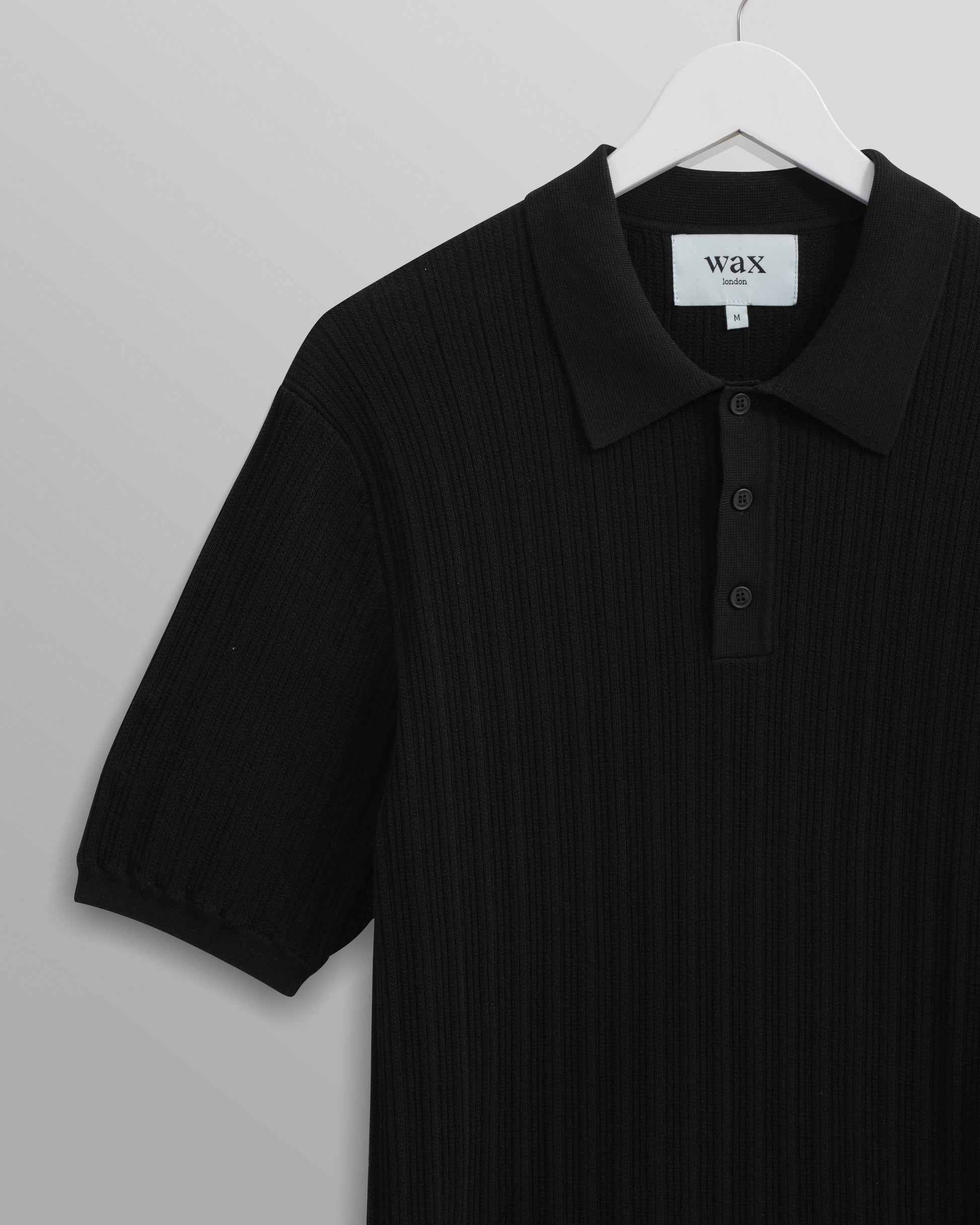 wax london men's Naples - Black Textured Knitted Polo Shirt