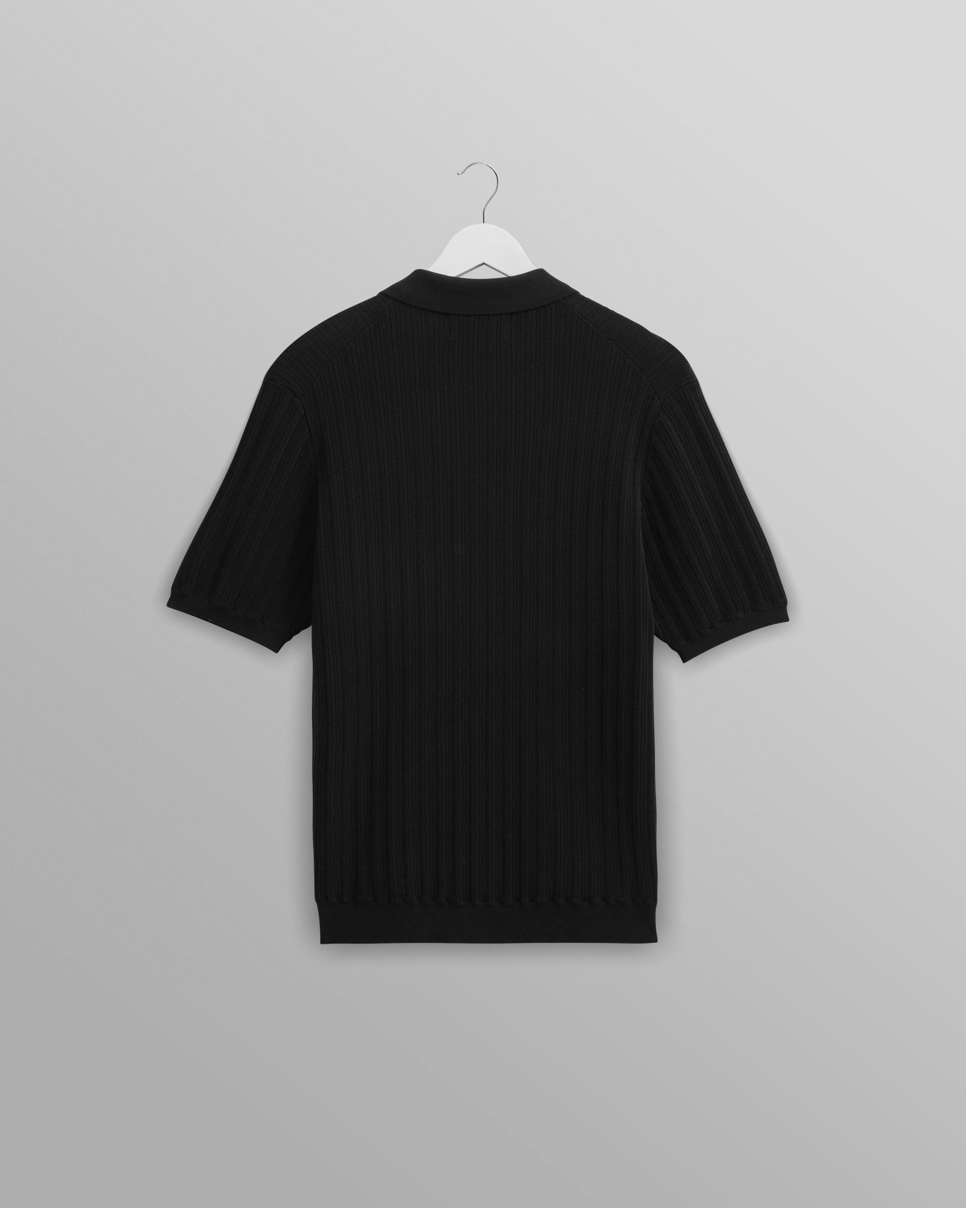 wax london men's Naples - Black Textured Knitted Polo Shirt