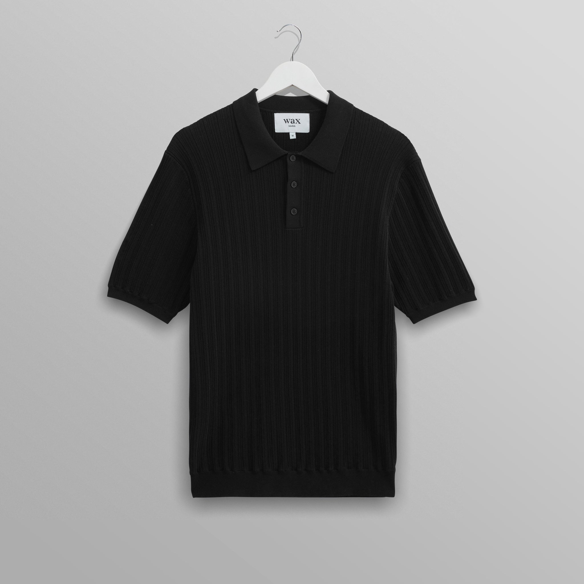 wax london men's Naples - Black Textured Knitted Polo Shirt