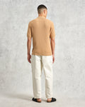 wax london men's Naples - Camel Textured Knitted Polo Shirt