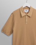wax london men's Naples - Camel Textured Knitted Polo Shirt