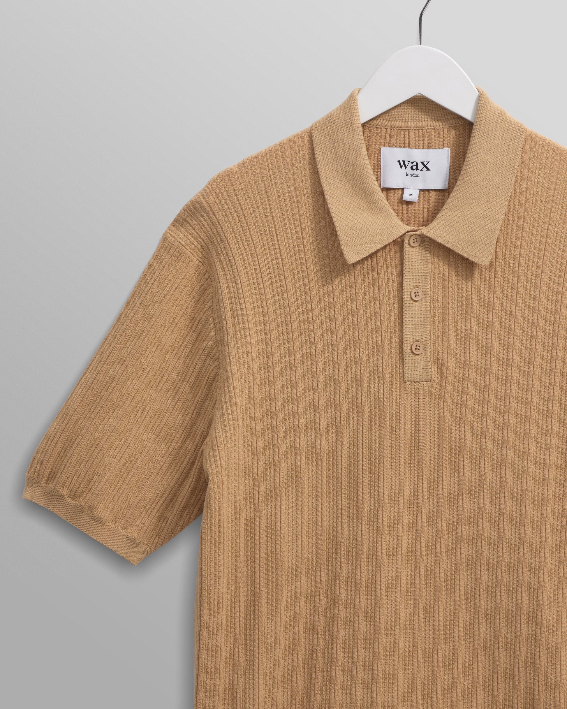 wax london men's Naples - Camel Textured Knitted Polo Shirt