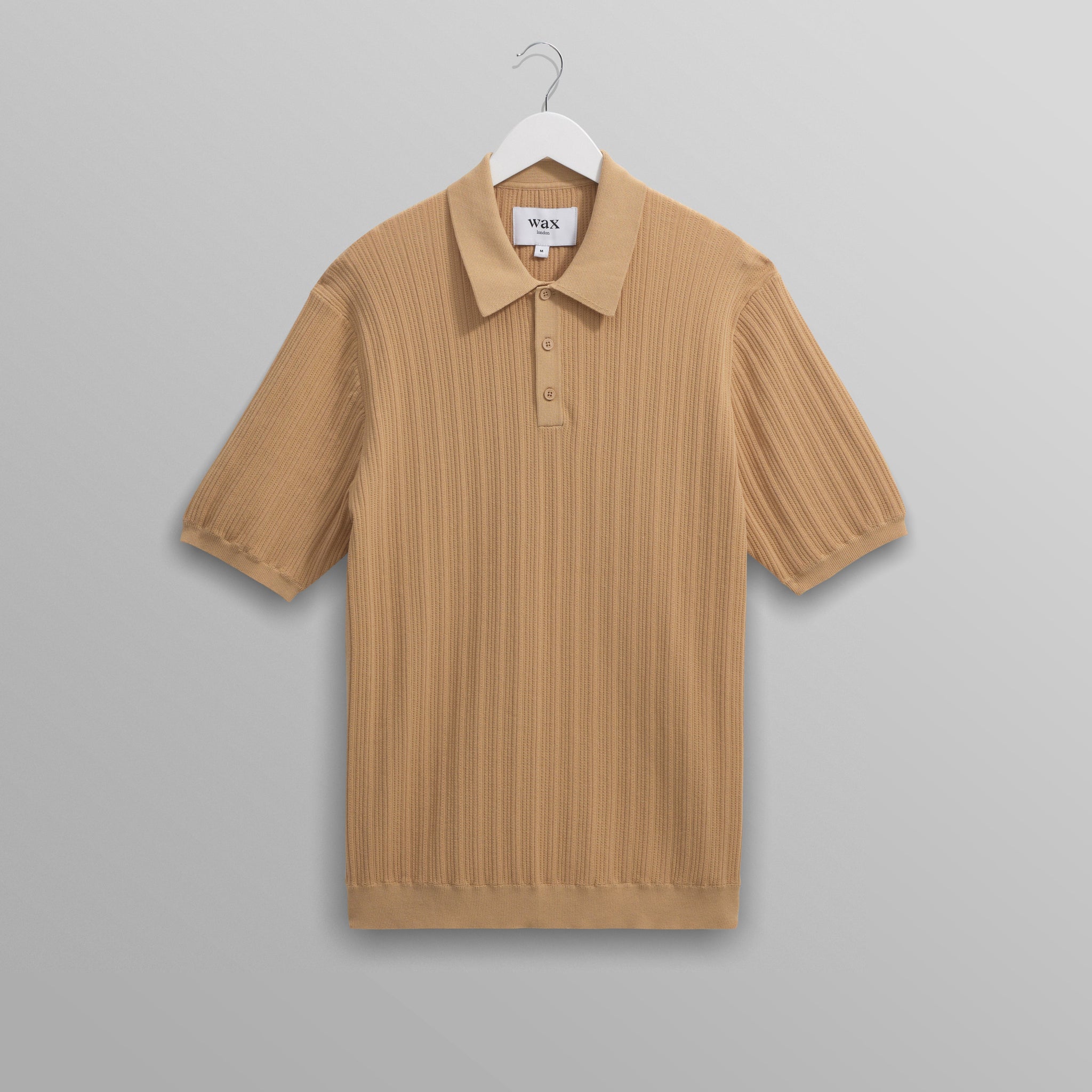 wax london men's Naples - Camel Textured Knitted Polo Shirt