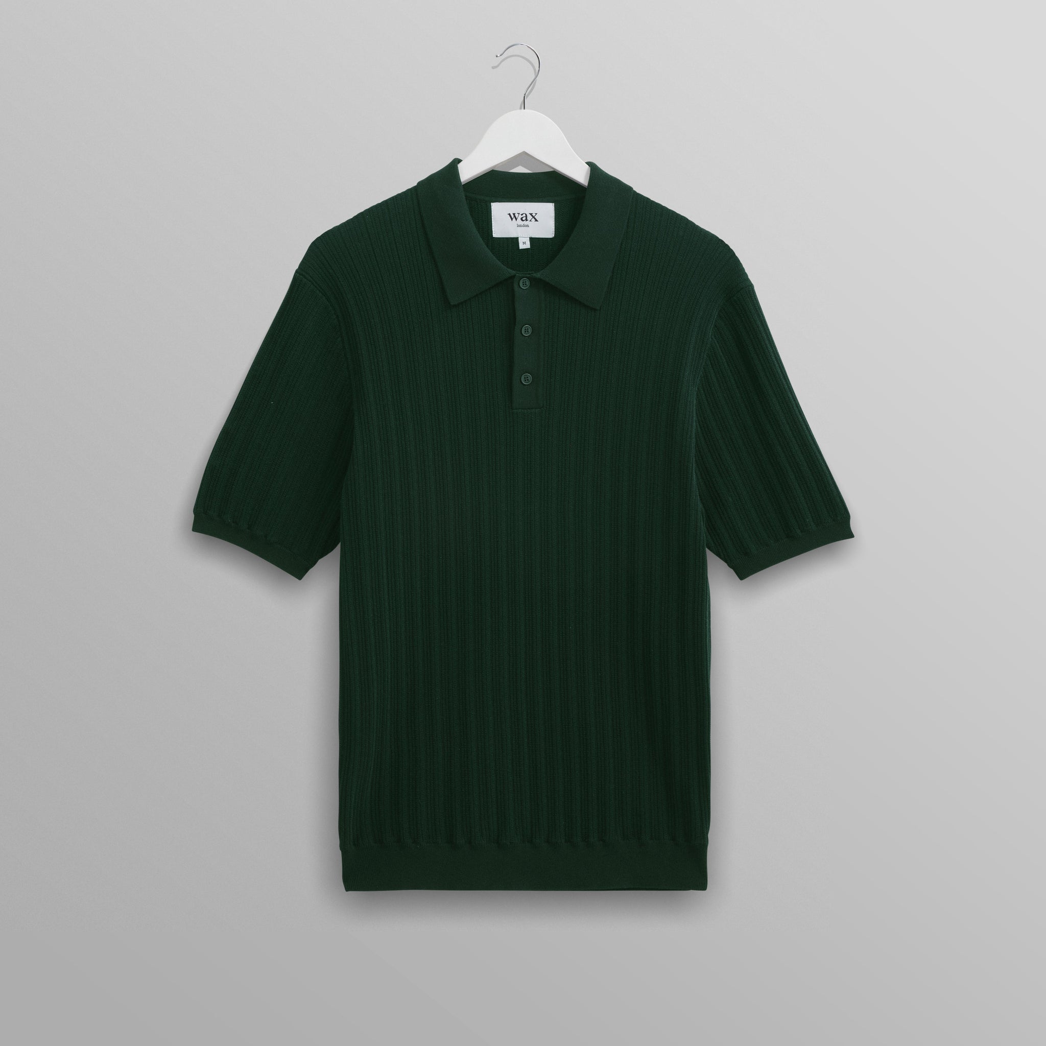 wax london men's Naples - Dark Green Textured Knitted Polo Shirt