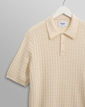 wax london men's Naples - Ecru Diamond Stripe Knitted Polo