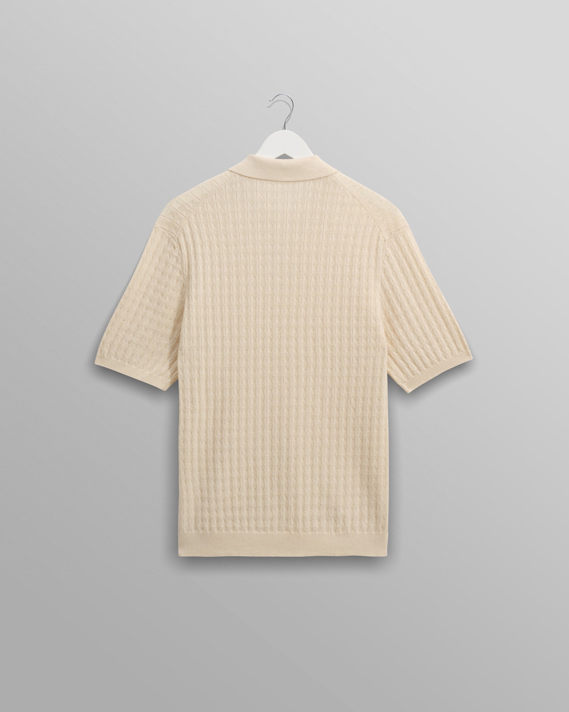 wax london men's Naples - Ecru Diamond Stripe Knitted Polo