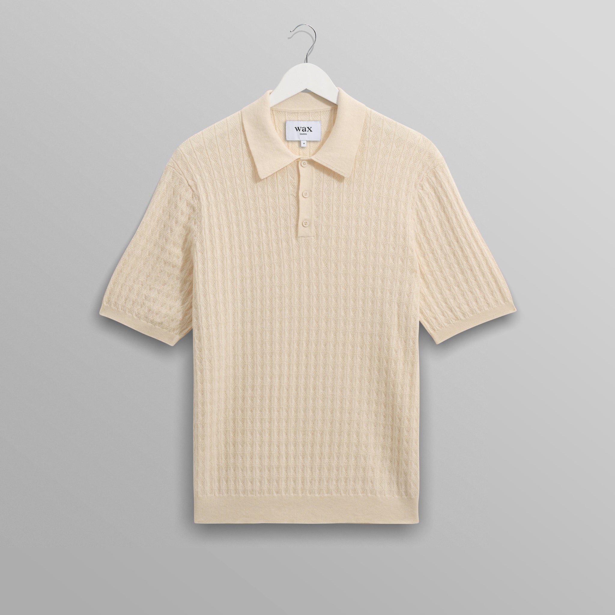 wax london men's Naples - Ecru Diamond Stripe Knitted Polo