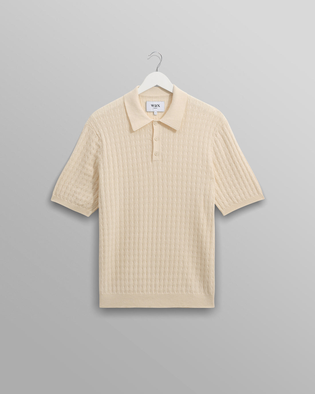wax london men's Naples - Ecru Diamond Stripe Knitted Polo