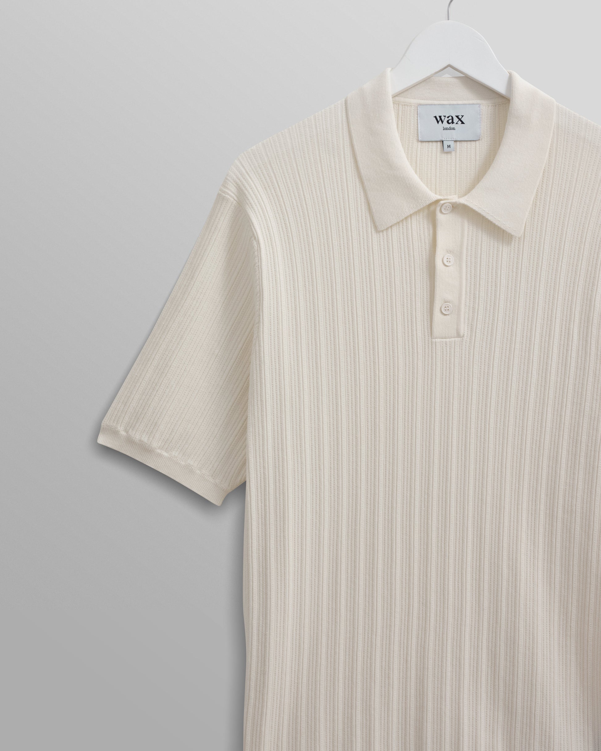 wax london men's Naples - Ecru Textured Knitted Polo Shirt