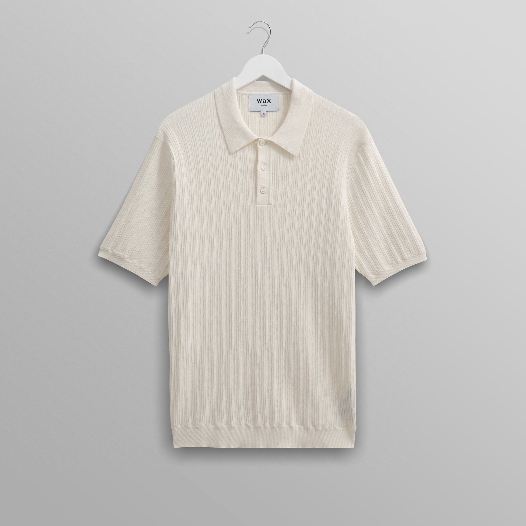 wax london men's Naples - Ecru Textured Knitted Polo Shirt