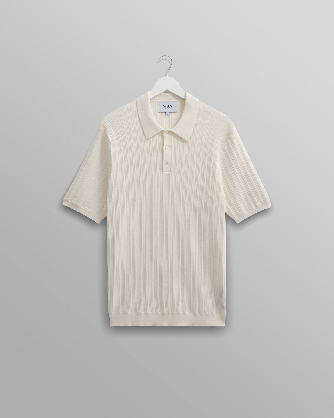 wax london men's Naples - Ecru Textured Knitted Polo Shirt