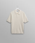 wax london men's Naples - Ecru Textured Knitted Polo Shirt