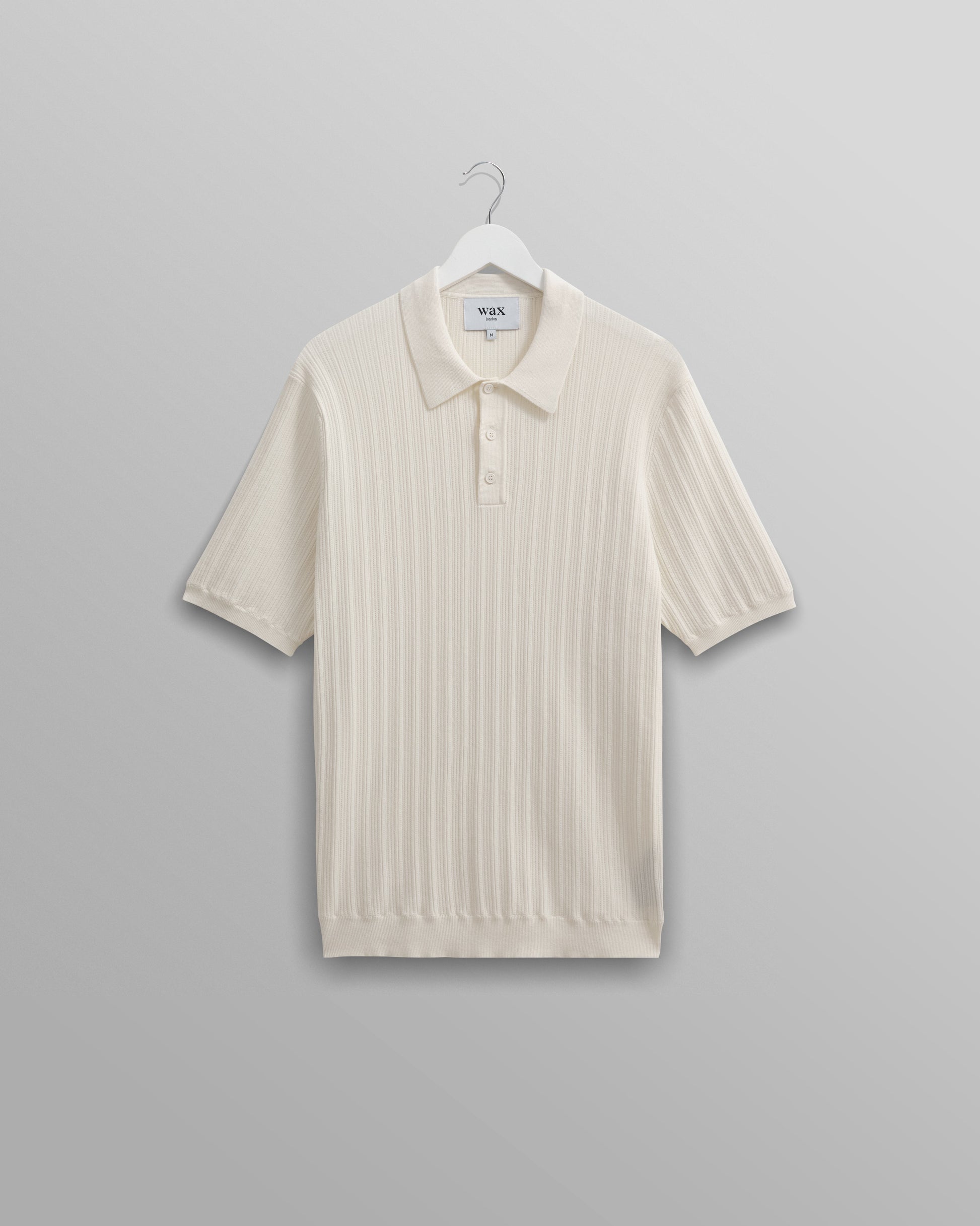 wax london men's Naples - Ecru Textured Knitted Polo Shirt
