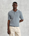 wax london men's Naples - Grey Blue Diamond Stripe Knitted Polo