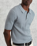 wax london men's Naples - Grey Blue Diamond Stripe Knitted Polo