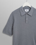 wax london men's Naples - Grey Blue Diamond Stripe Knitted Polo
