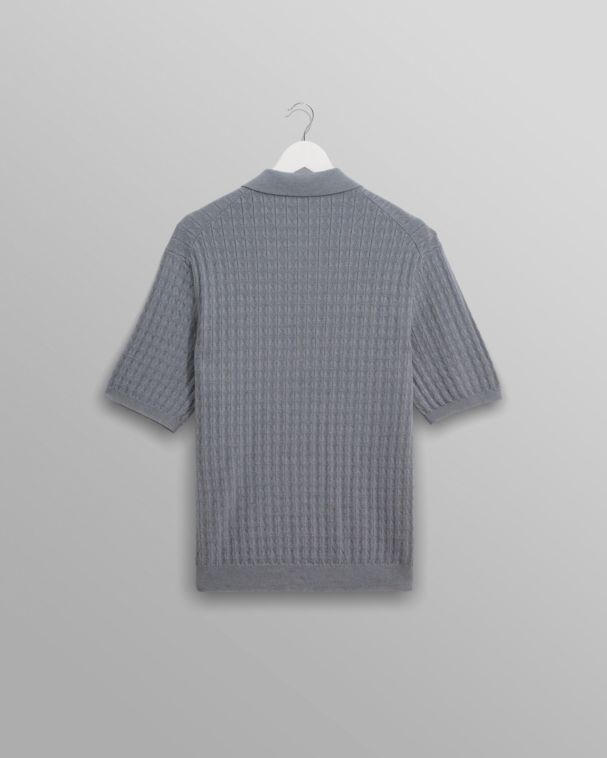 wax london men's Naples - Grey Blue Diamond Stripe Knitted Polo
