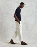 wax london men's Naples - Navy Diamond Stripe Knitted Polo