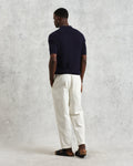 wax london men's Naples - Navy Diamond Stripe Knitted Polo
