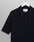 wax london men's Naples - Navy Diamond Stripe Knitted Polo