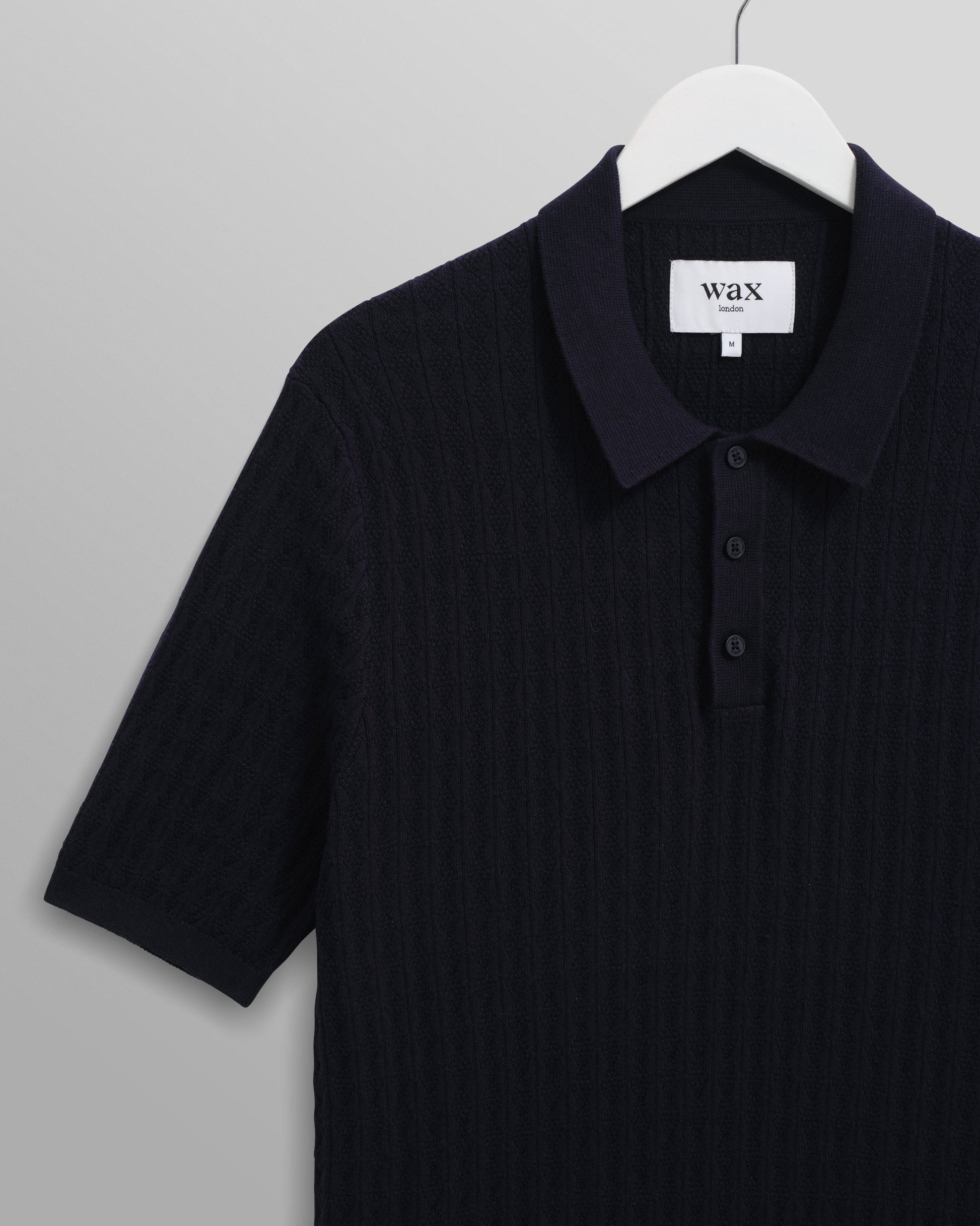 wax london men's Naples - Navy Diamond Stripe Knitted Polo